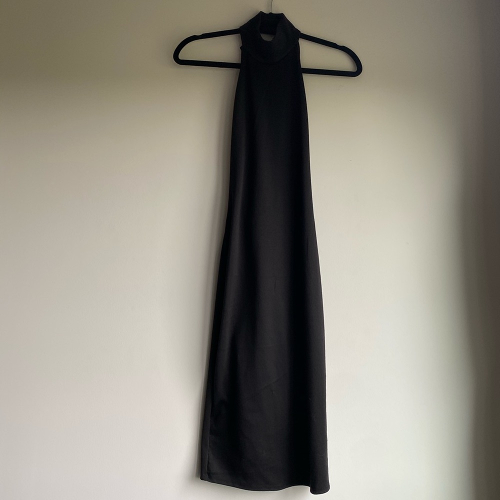 Awesome J Black Backless High Neck Midi Dress